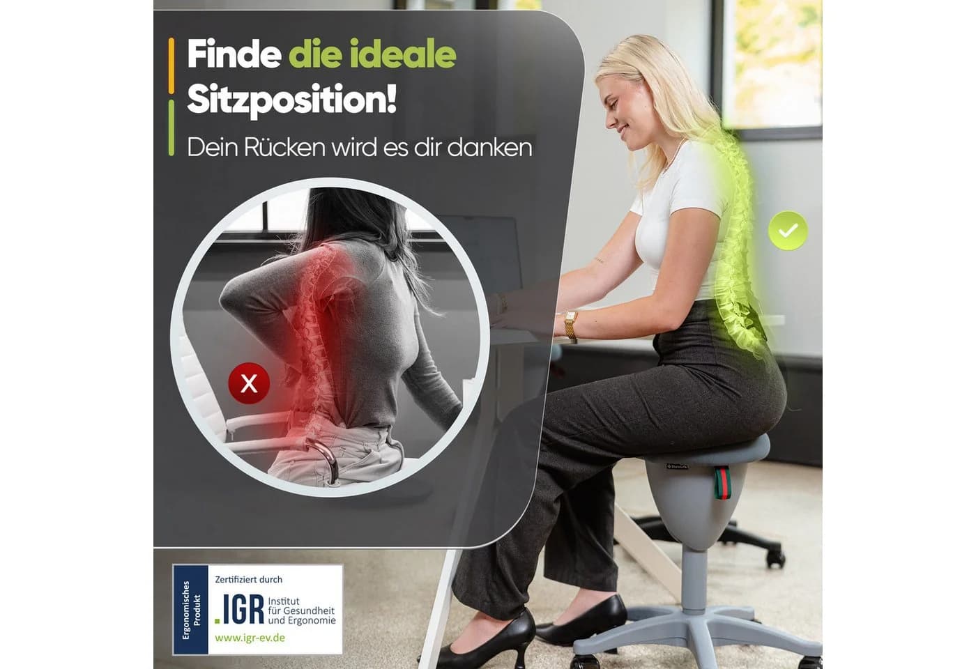 Steinlife Arbeitshocker Ergonomisch [TESTSIEGER] Bürohocker Höhenverstellbar