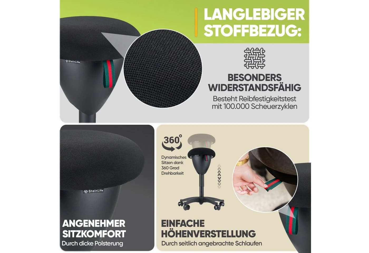 Steinlife Arbeitshocker Ergonomisch [TESTSIEGER] Bürohocker Höhenverstellbar - Bild 5