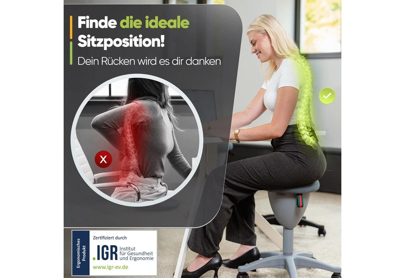 Steinlife Arbeitshocker Ergonomisch [TESTSIEGER] Bürohocker Höhenverstellbar