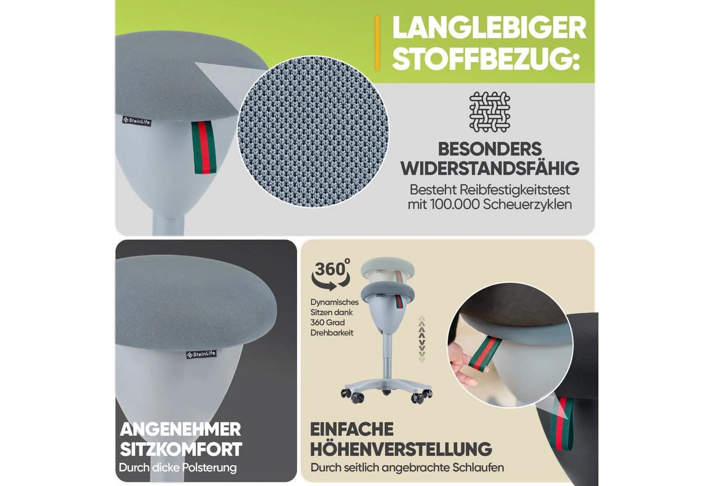 Steinlife Arbeitshocker Ergonomisch [TESTSIEGER] Bürohocker Höhenverstellbar - Bild 5
