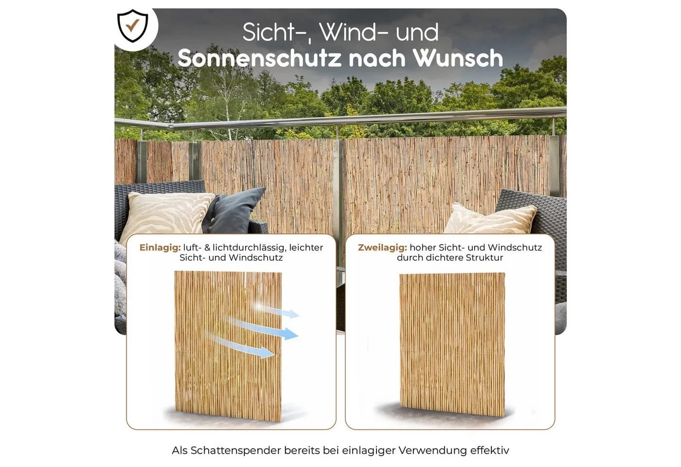 BooGardi Schilfrohrmatte Sichtschutzzaun Natur 90x300 cm
