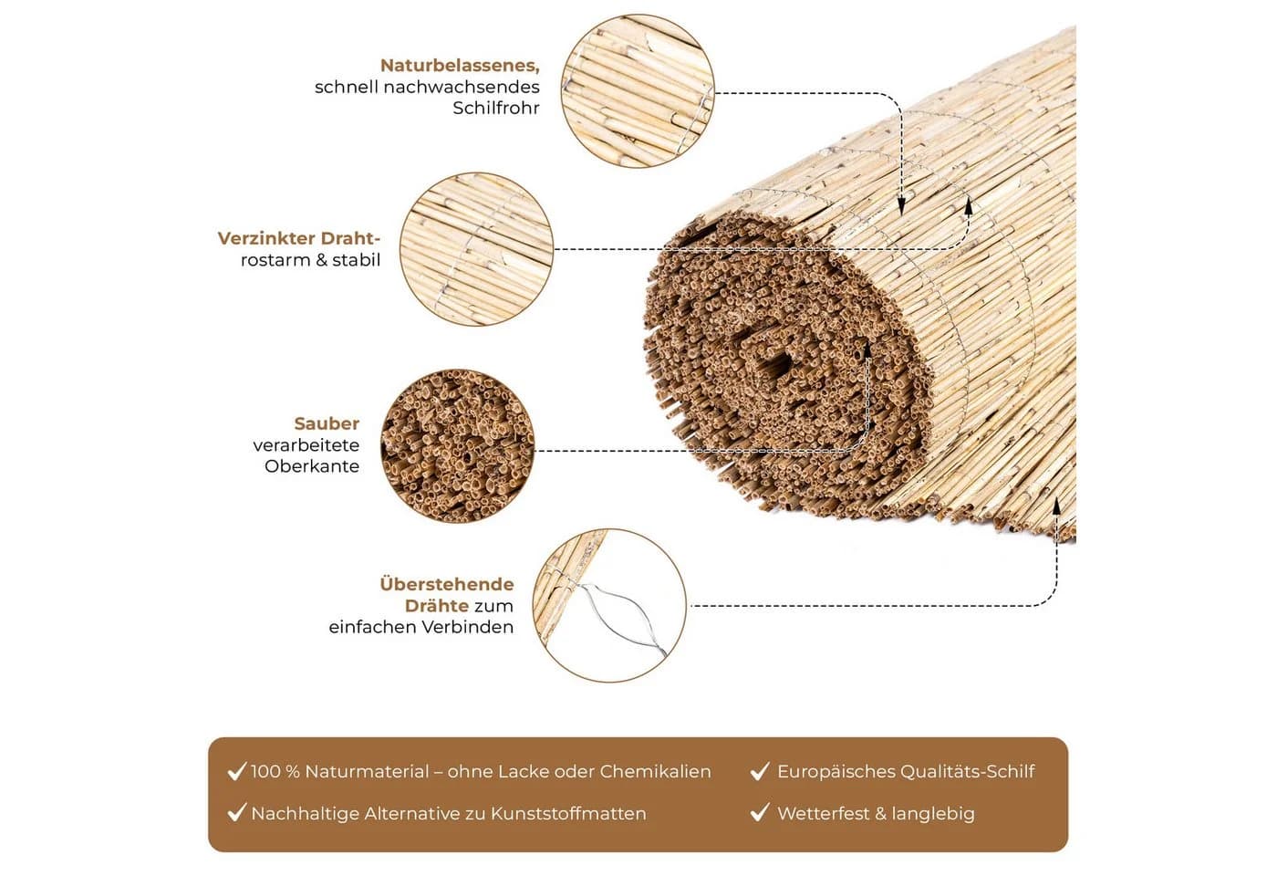 BooGardi Schilfrohrmatte Sichtschutzzaun Natur 90x300 cm - Bild 5