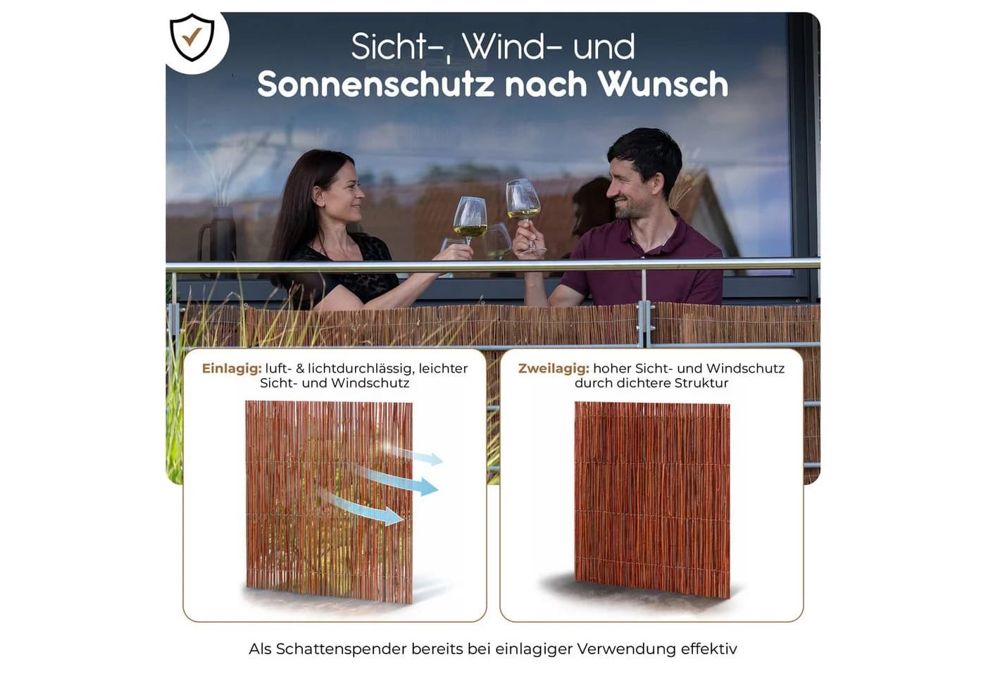 BooGardi Weidenzaun Weidenmatte Sichtschutz Braun - Bild 3