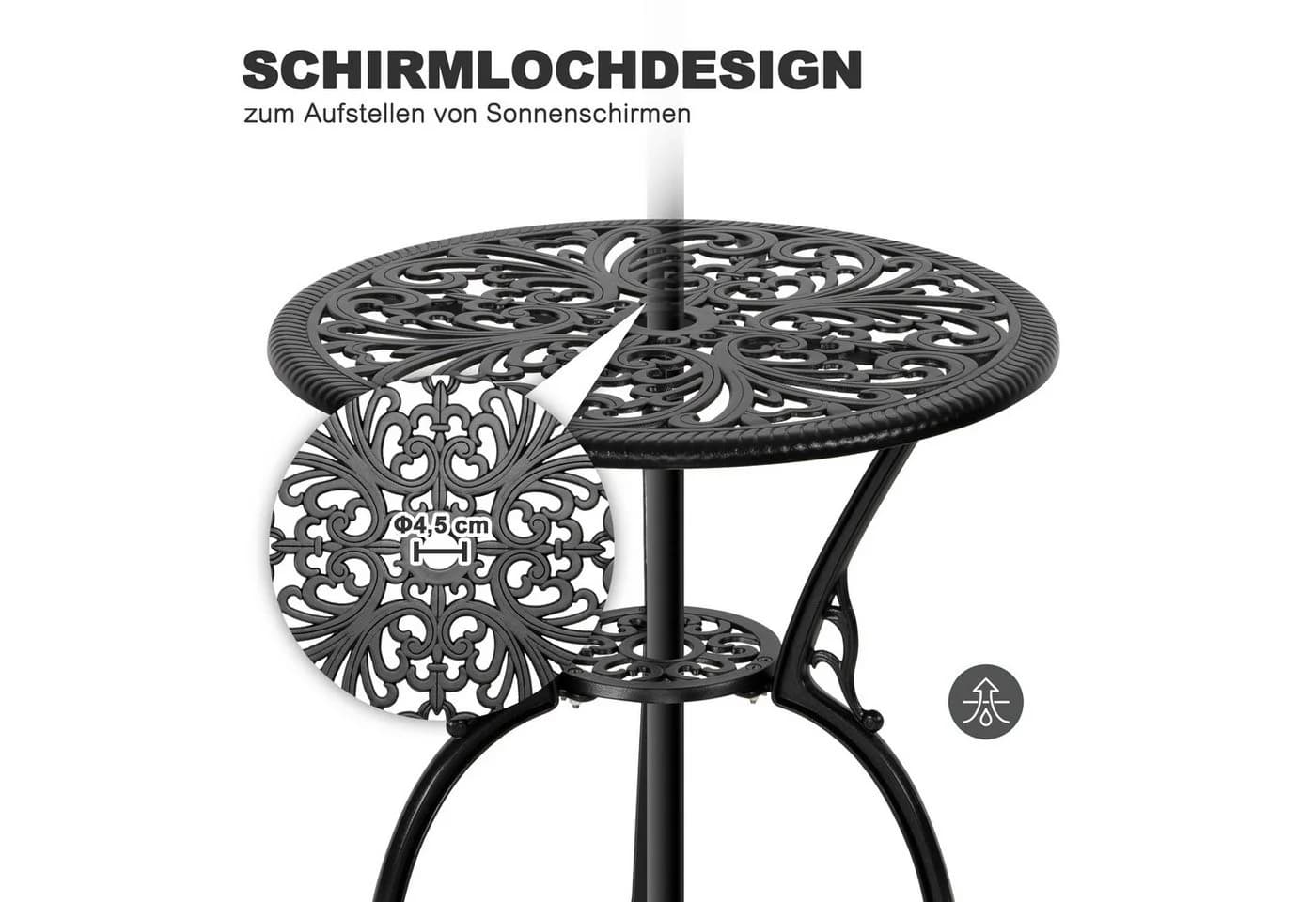 Avestar Balkonset 3-tlg. Schwarz Aluminiumguss mit Schirmloch - Bild 5