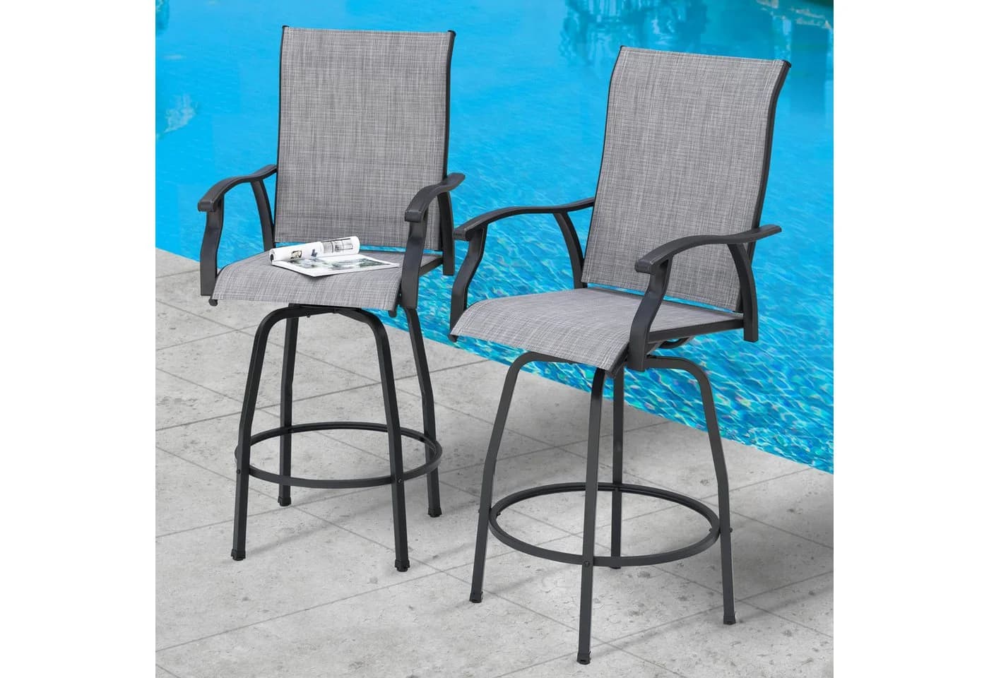 Avestar Gartenstuhl drehbare Barhocker 2er Set Grau/Schwarz - Bild 3