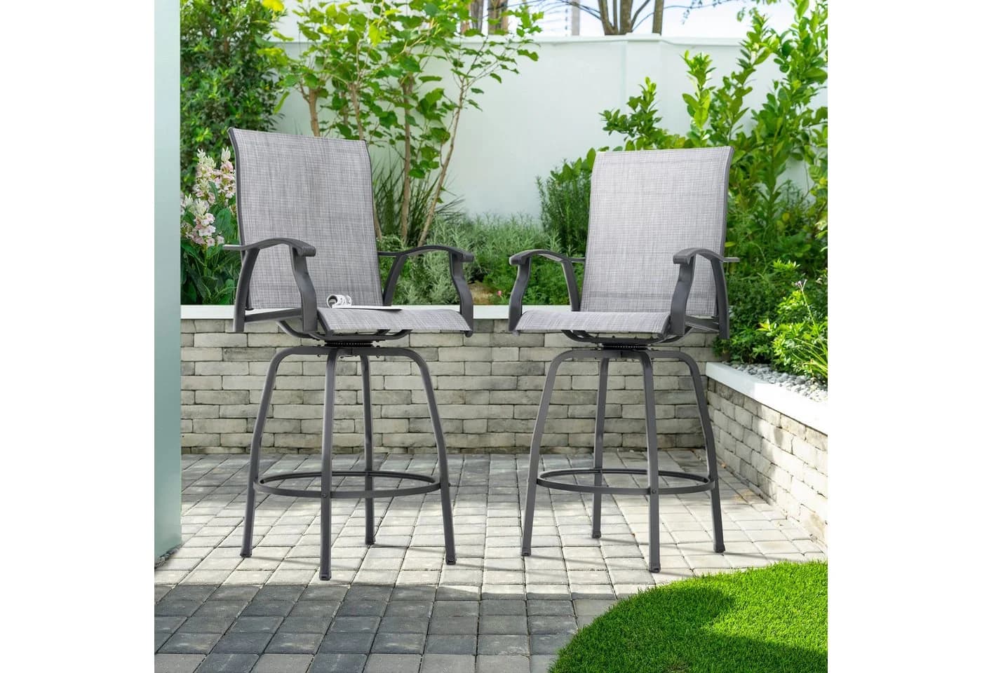 Avestar Gartenstuhl drehbare Barhocker 2er Set Grau/Schwarz - Bild 4