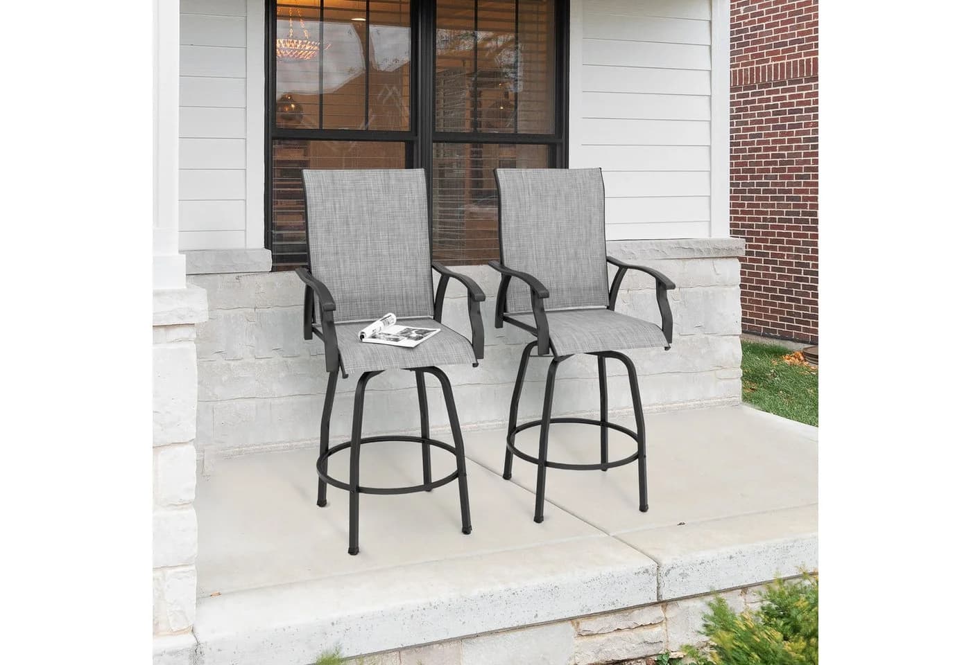 Avestar Gartenstuhl drehbare Barhocker 2er Set Grau/Schwarz - Bild 5