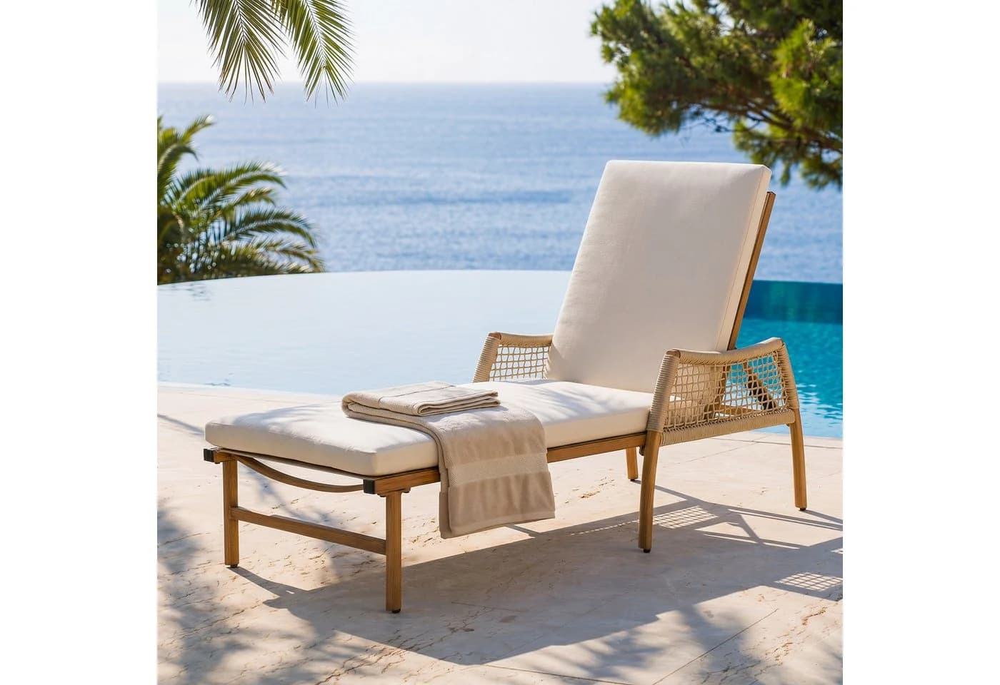 Avestar Gartenliege Beige mit verstellbarer Rückenlehne und Kissen