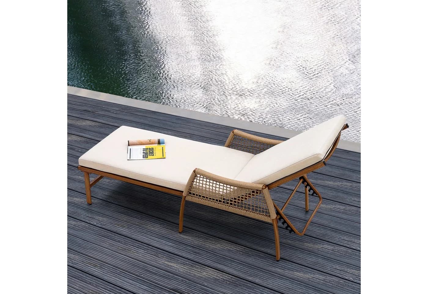 Avestar Gartenliege Beige mit verstellbarer Rückenlehne und Kissen - Bild 4