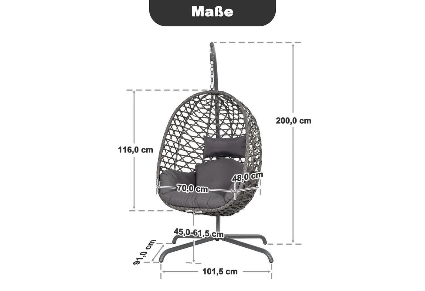 Avestar Hängesessel Outdoor-Schaukel Eiform Grau mit Kissen