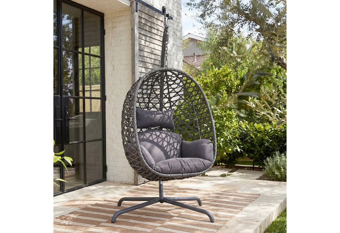 Avestar Hängesessel Outdoor-Schaukel Eiform Grau mit Kissen - Bild 2