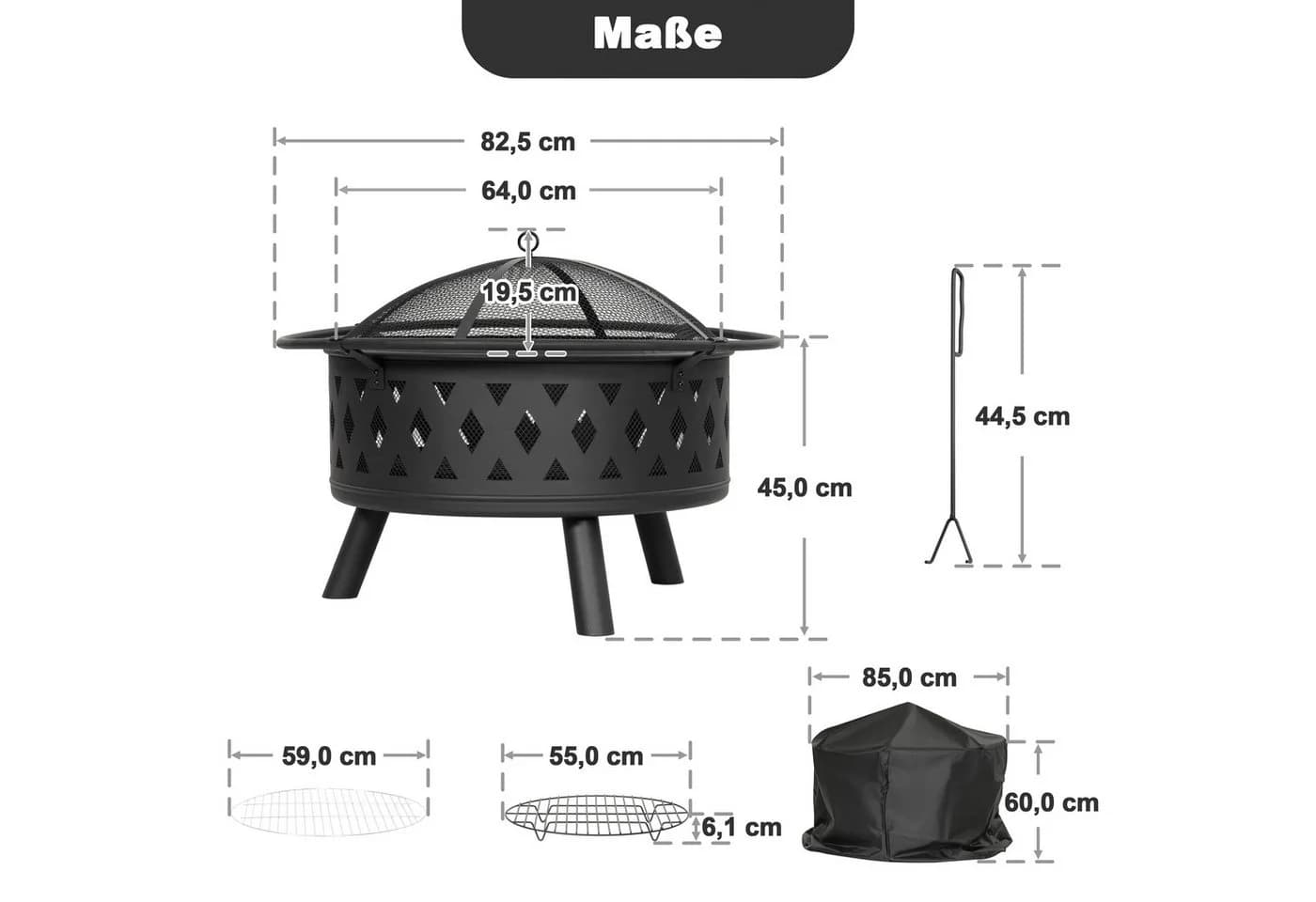 Avestar Runde Gartenfeuerstelle mit Abdeckung & Funken-Schutzdeckel - Bild 4