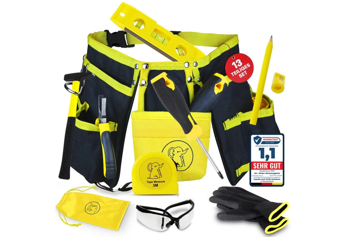 Eli Kinder-Werkzeug-Set 13-tlg. mit Gürtel, Brille & Handschuhen - Bild 2