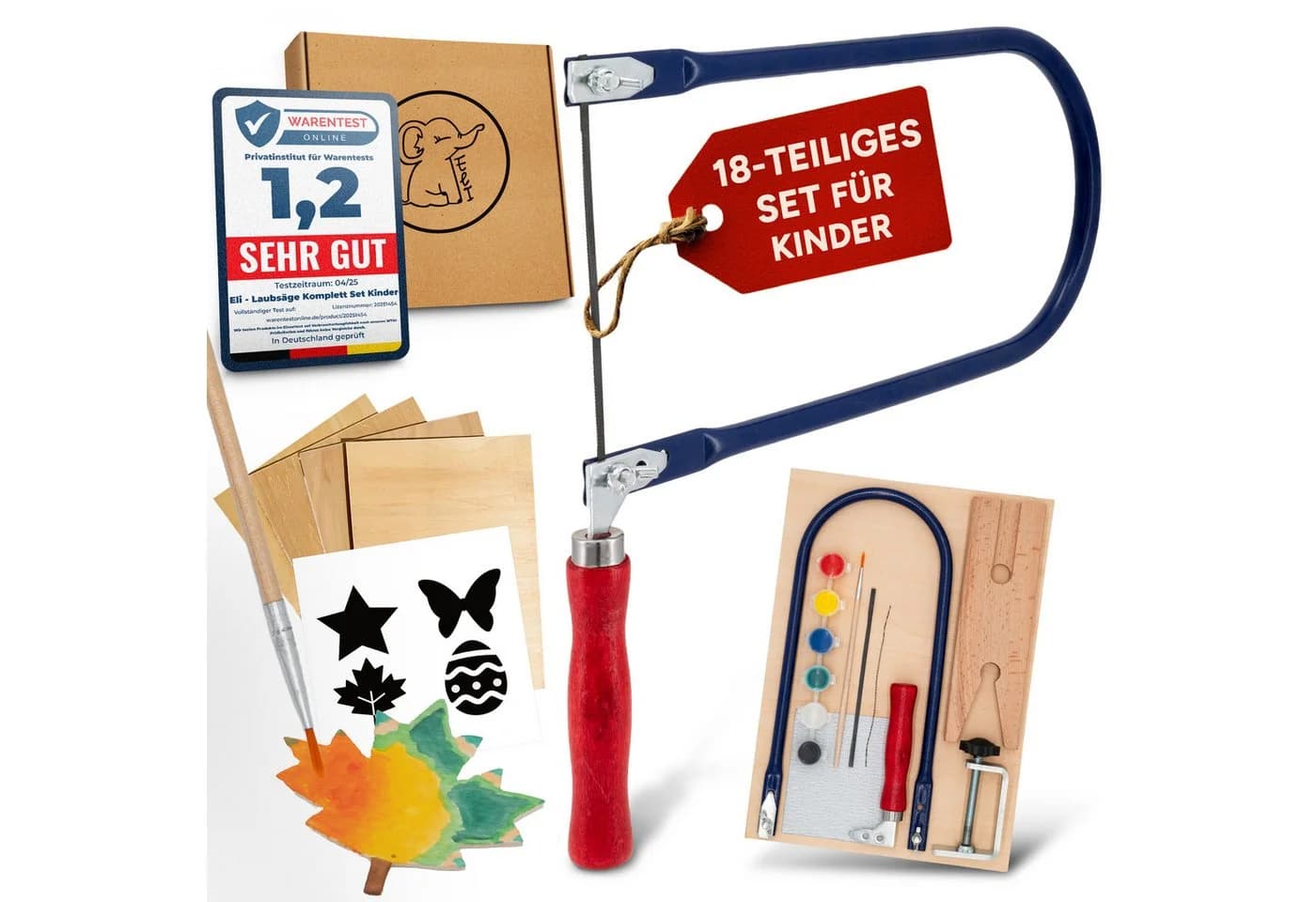 Eli Kinder-Werkzeug-Set Laubsäge 18-tlg. inkl. Holzplatten & Farbe - Bild 2