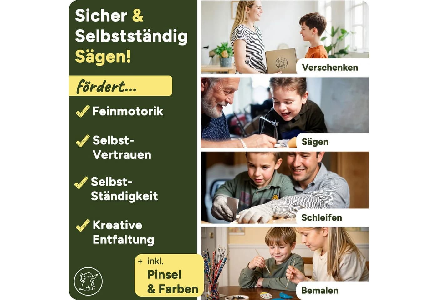 Eli Kinder-Werkzeug-Set Laubsäge 18-tlg. inkl. Holzplatten & Farbe - Bild 4