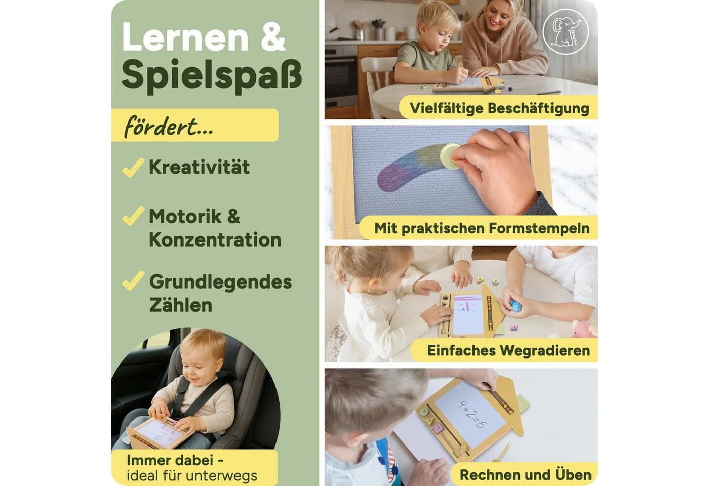 Eli Zaubertafel aus Holz für Kinder ab 2 Jahre inkl. Stempel und Malstift - Bild 5