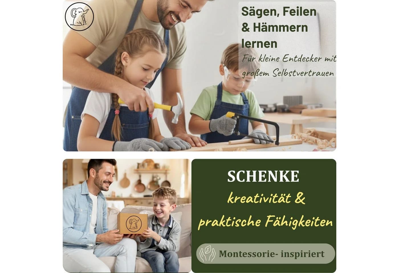 Eli Kinder-Werkzeug-Set ab 6 Jahre inkl. Kindersäge, Hammer, Holzraspel, Schutzhandschuhe