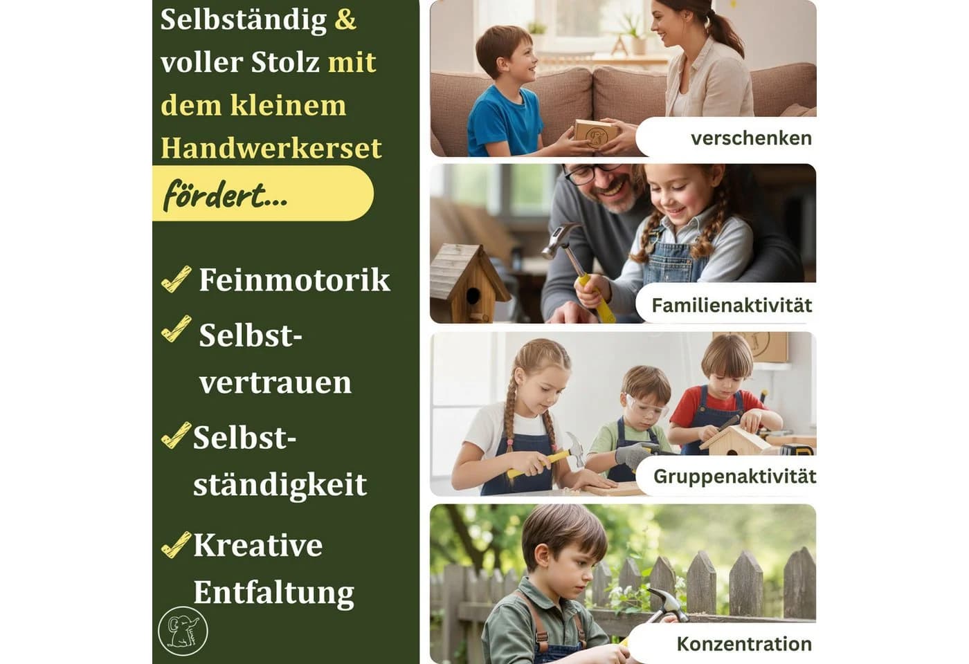 Eli Kinder-Werkzeug-Set ab 6 Jahre inkl. Kindersäge, Hammer, Holzraspel, Schutzhandschuhe - Bild 5