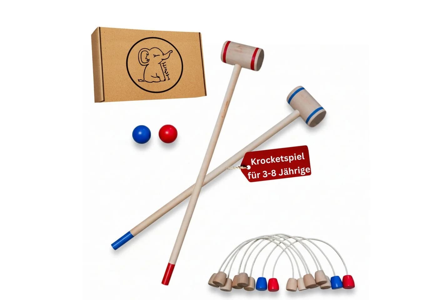 Eli Spielzeug-Gartenset Krocket Spiel für Kinder inkl Schläger - Ziele und Bälle aus Holz - Bild 2