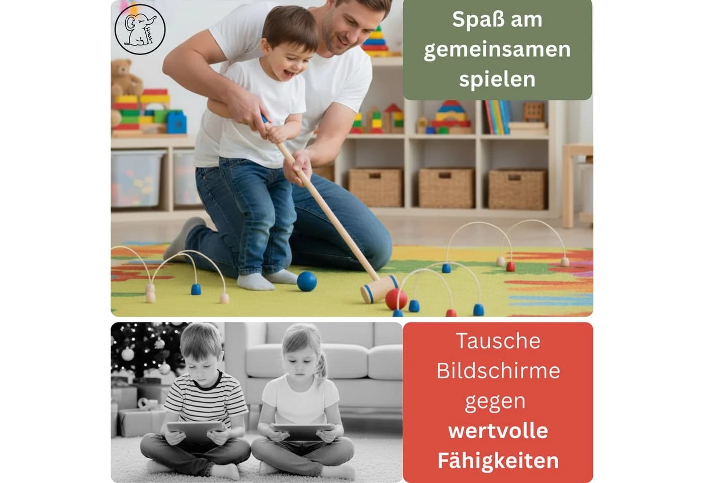 Eli Spielzeug-Gartenset Krocket Spiel für Kinder inkl Schläger - Ziele und Bälle aus Holz - Bild 3
