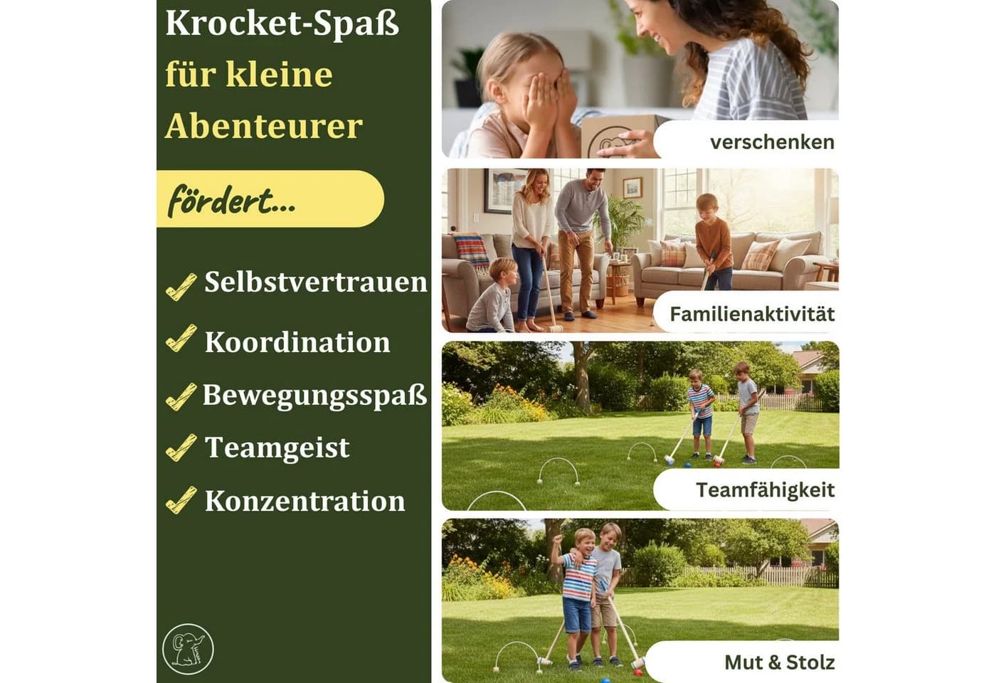 Eli Spielzeug-Gartenset Krocket Spiel für Kinder inkl Schläger - Ziele und Bälle aus Holz - Bild 5