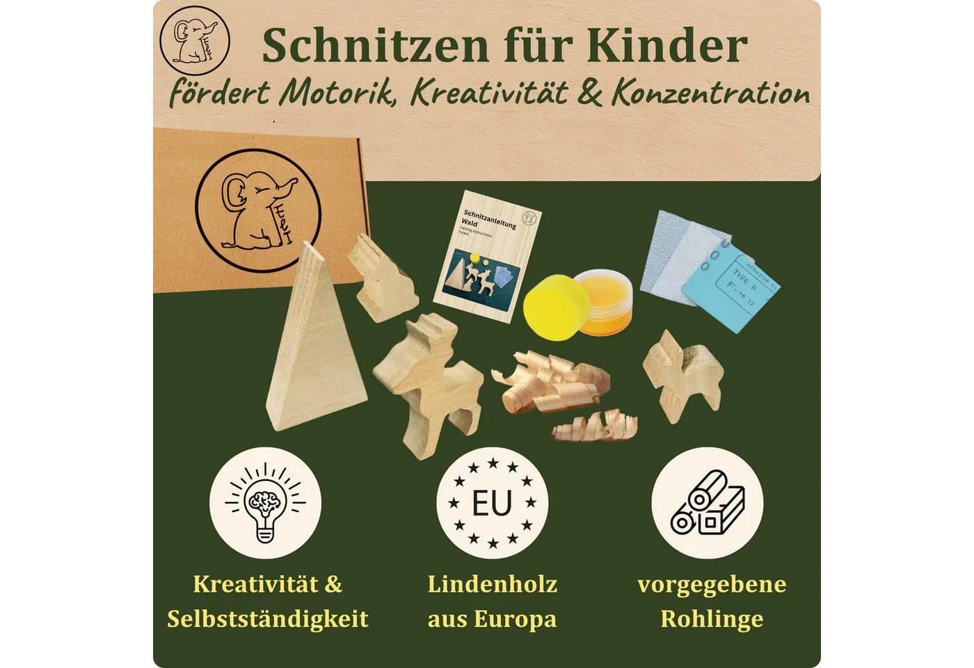Eli Schnitzholz Set 10-tlg. Lindenholz Rohlinge mit Anleitung - Bild 5