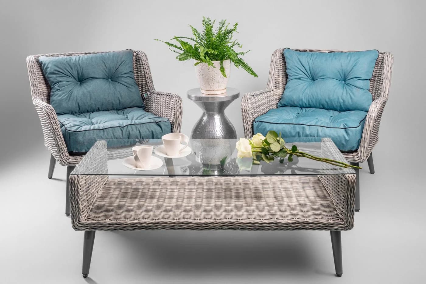 TexDeko Stuhlkissen Loungekissen 2-tlg. Set Gartenpolster UV-Beständig Türkis - Bild 4