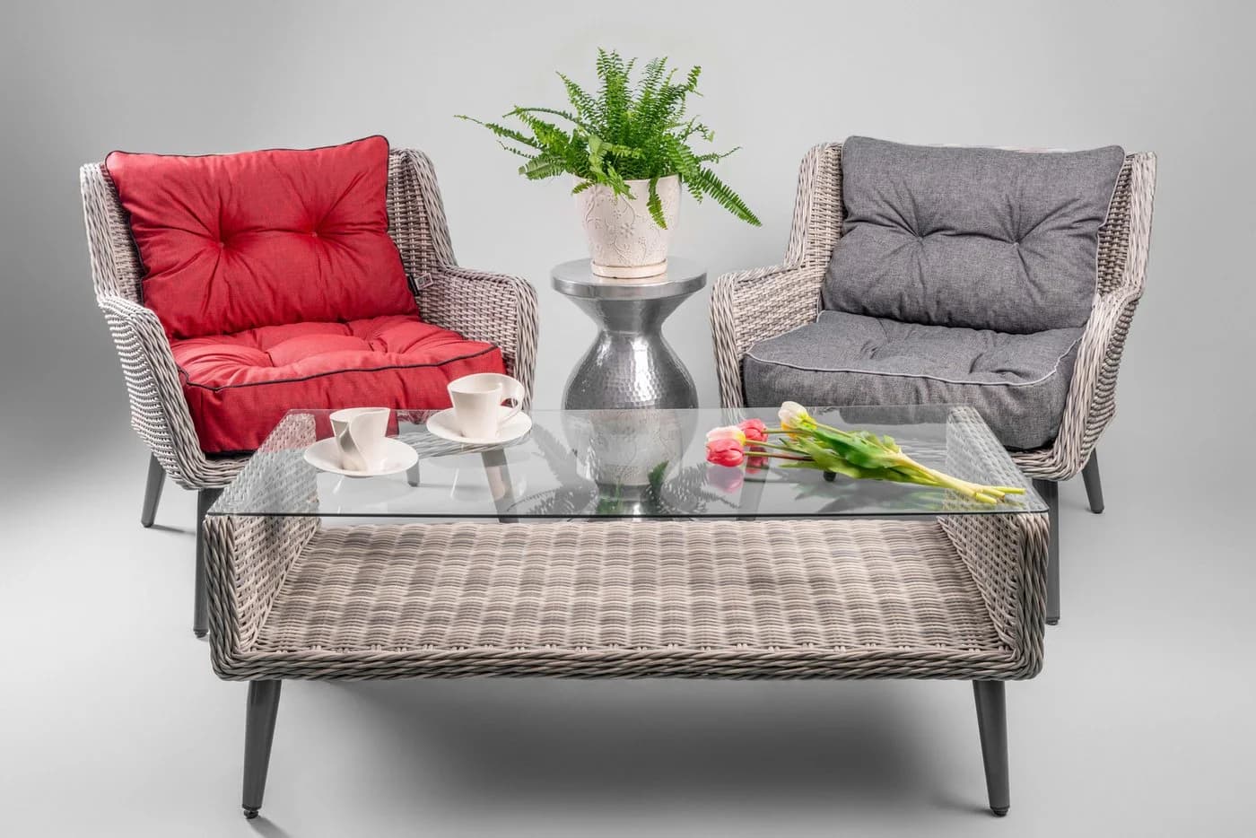 TexDeko Stuhlkissen Loungekissen 2-tlg. Set Gartenpolster für Rattanmöbel UV-Beständig Wasserabweisend mit Anti-Rutsch Boden - Bild 4