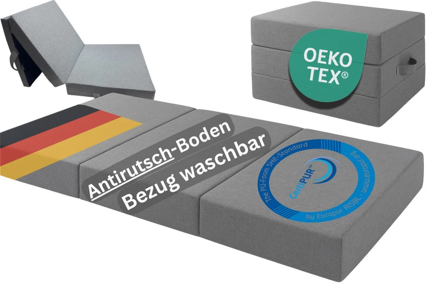 TexDeko Klappmatratze Premium Grau 15 cm dick mit Visco-Topper - Bild 2