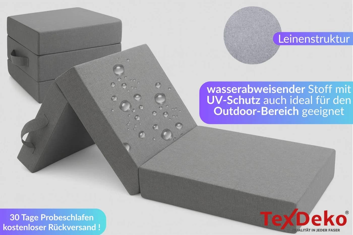 TexDeko Klappmatratze Premium Grau 15 cm dick mit Visco-Topper - Bild 4