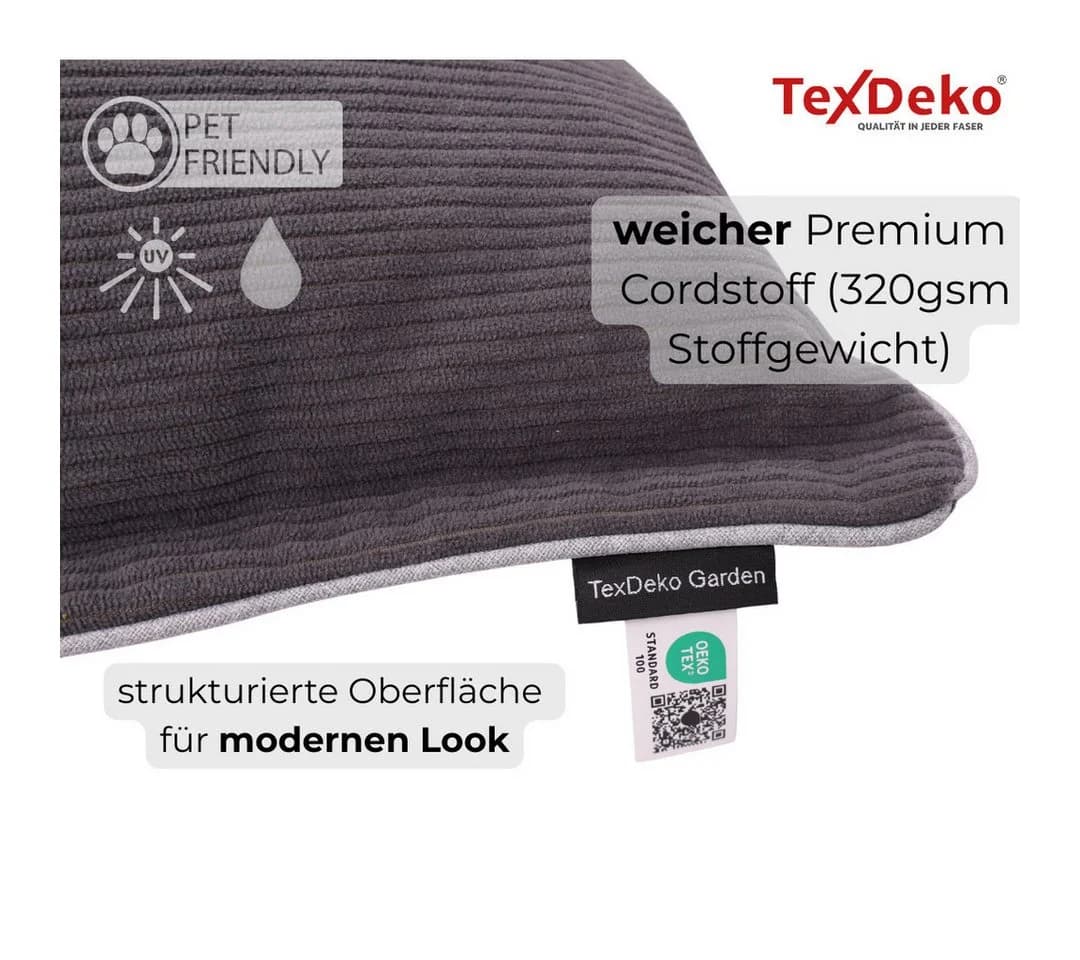 TexDeko Cord Palettenkissen wasserabweisend Anthrazit - Bild 3