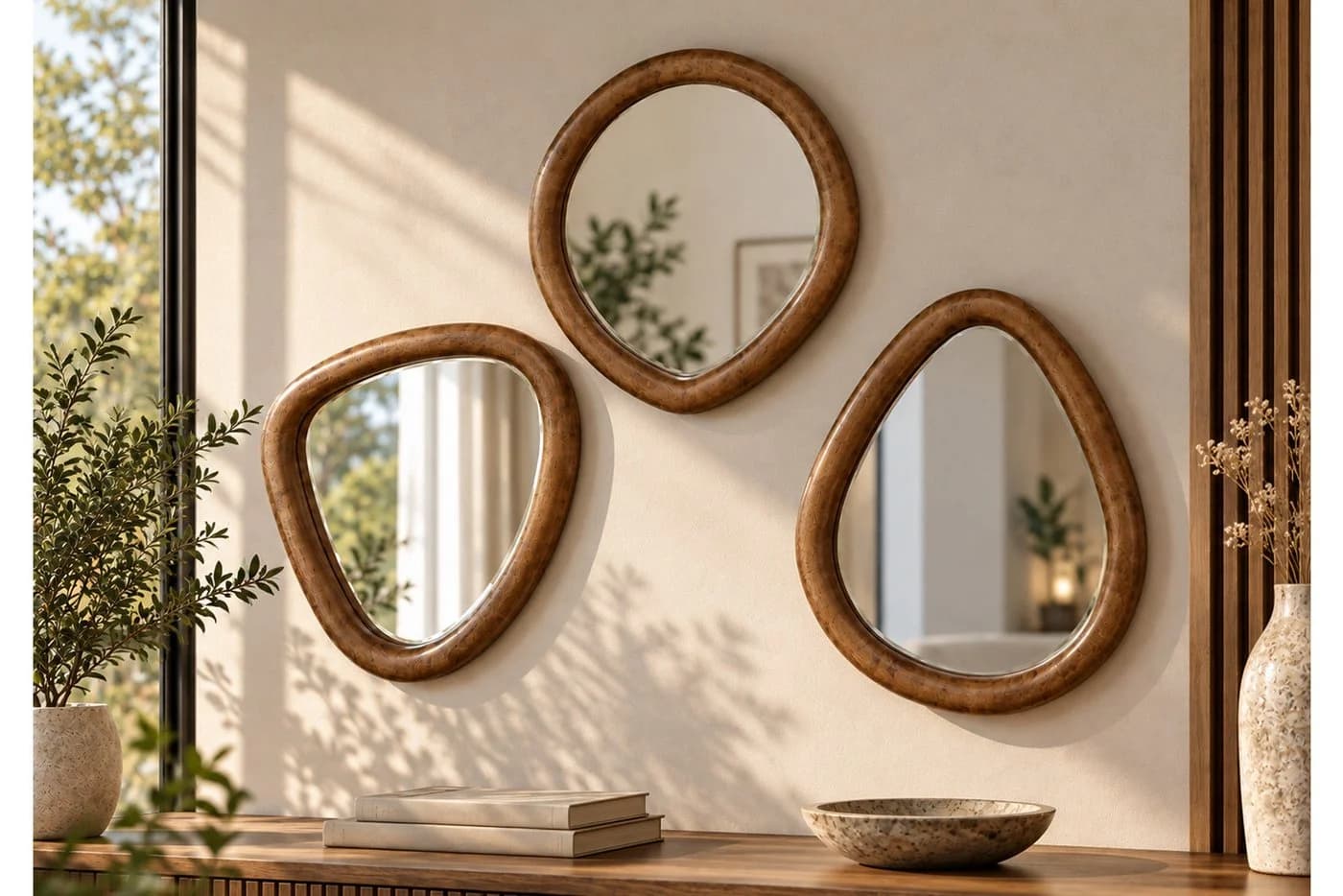 dasmöbelwerk Wandspiegel NOA 3er Set Akazienholz Braun - Bild 4