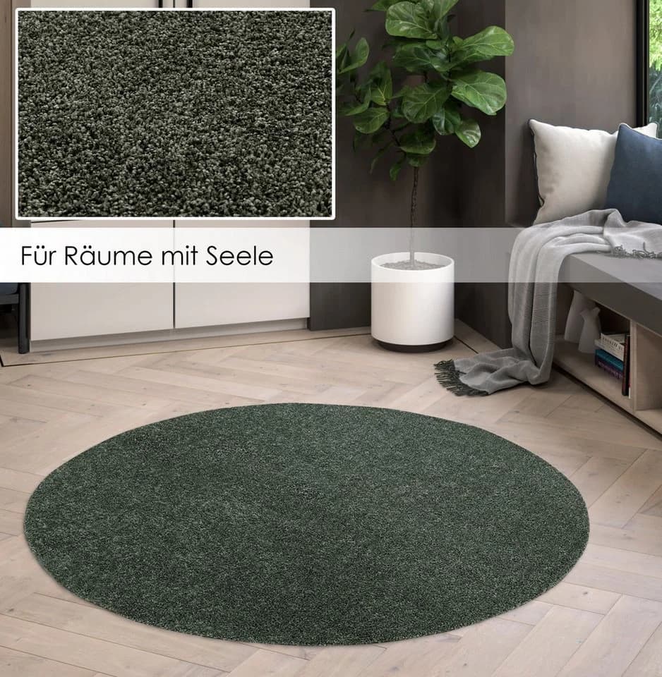DomDeco Kurzflorteppich Grün Waschbar & Zuschneidbar