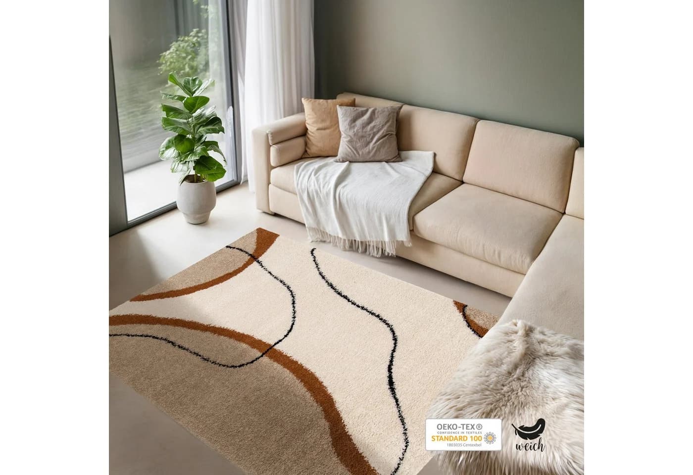DomDeco Hochflorteppich Lunor Beige Modern