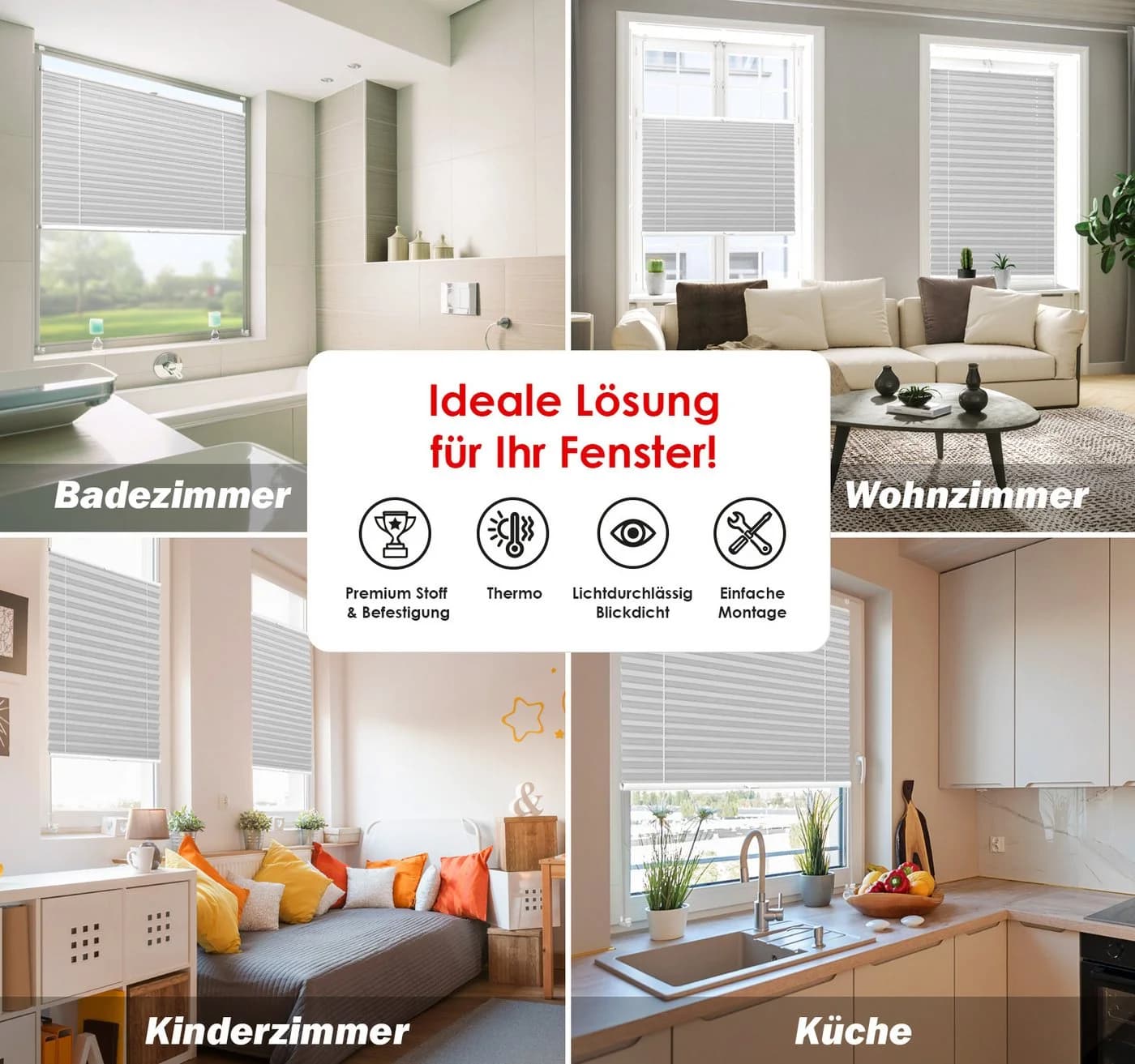 DomDeco Thermo-Plissee Grau Ohne Bohren Sichtschutz - Bild 3