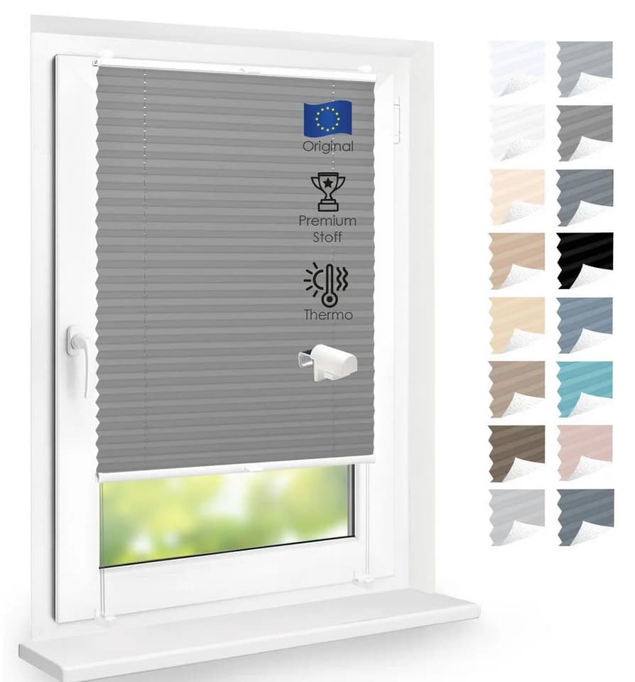 DomDeco Thermo Plissee Grau ohne Bohren mit Klemmfix - Bild 2