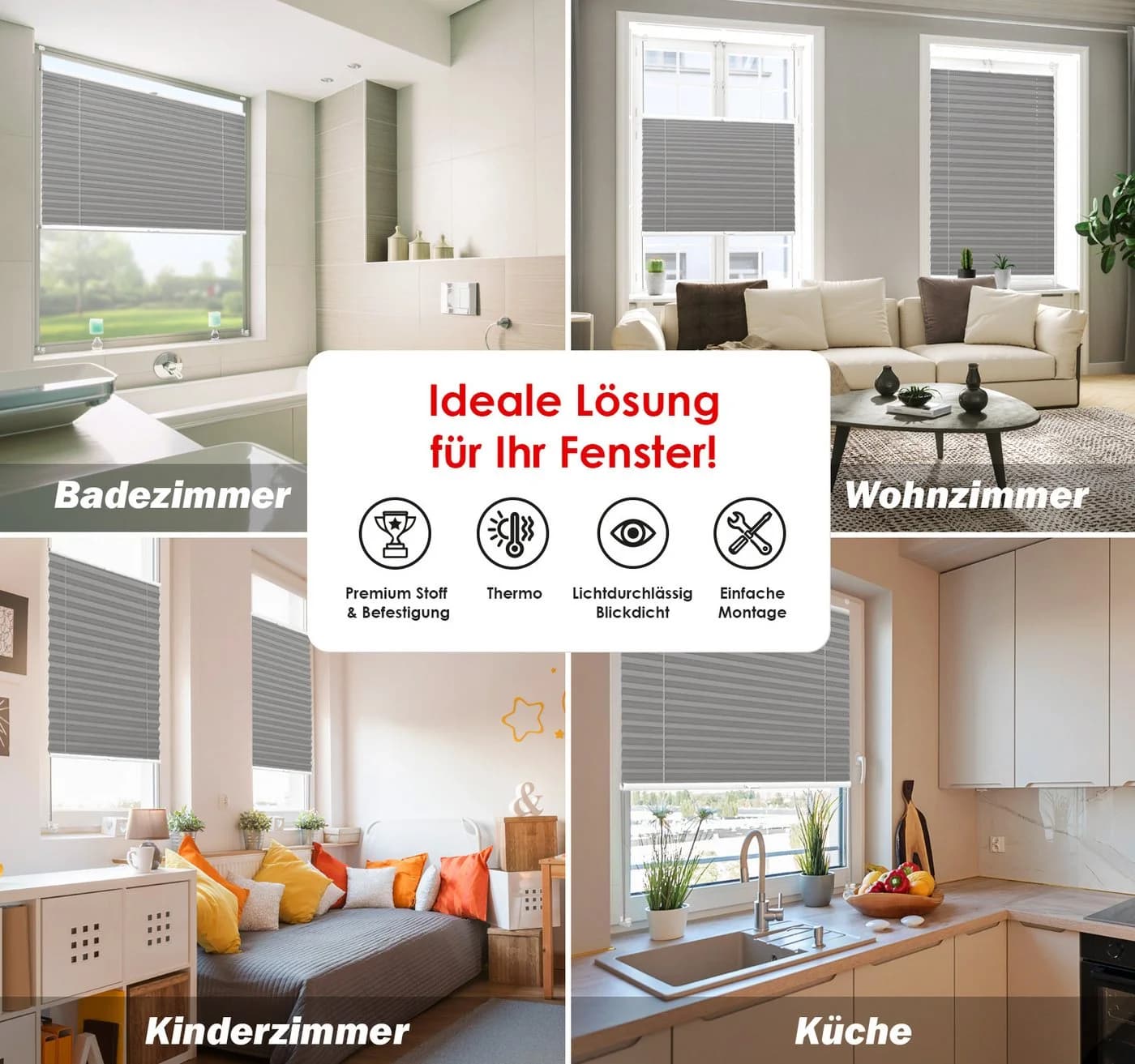 DomDeco Thermo Plissee Grau ohne Bohren mit Klemmfix - Bild 3