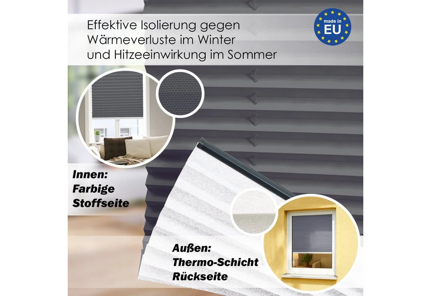 DomDeco Thermo-Plissee ohne Bohren Schwarz