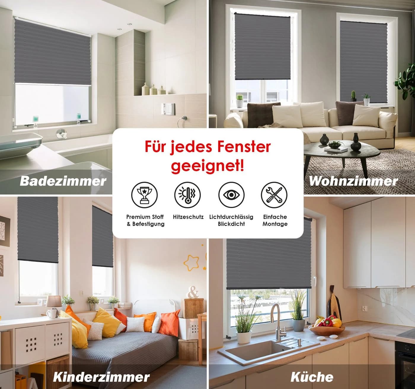 DomDeco Thermo-Plissee ohne Bohren Schwarz - Bild 3