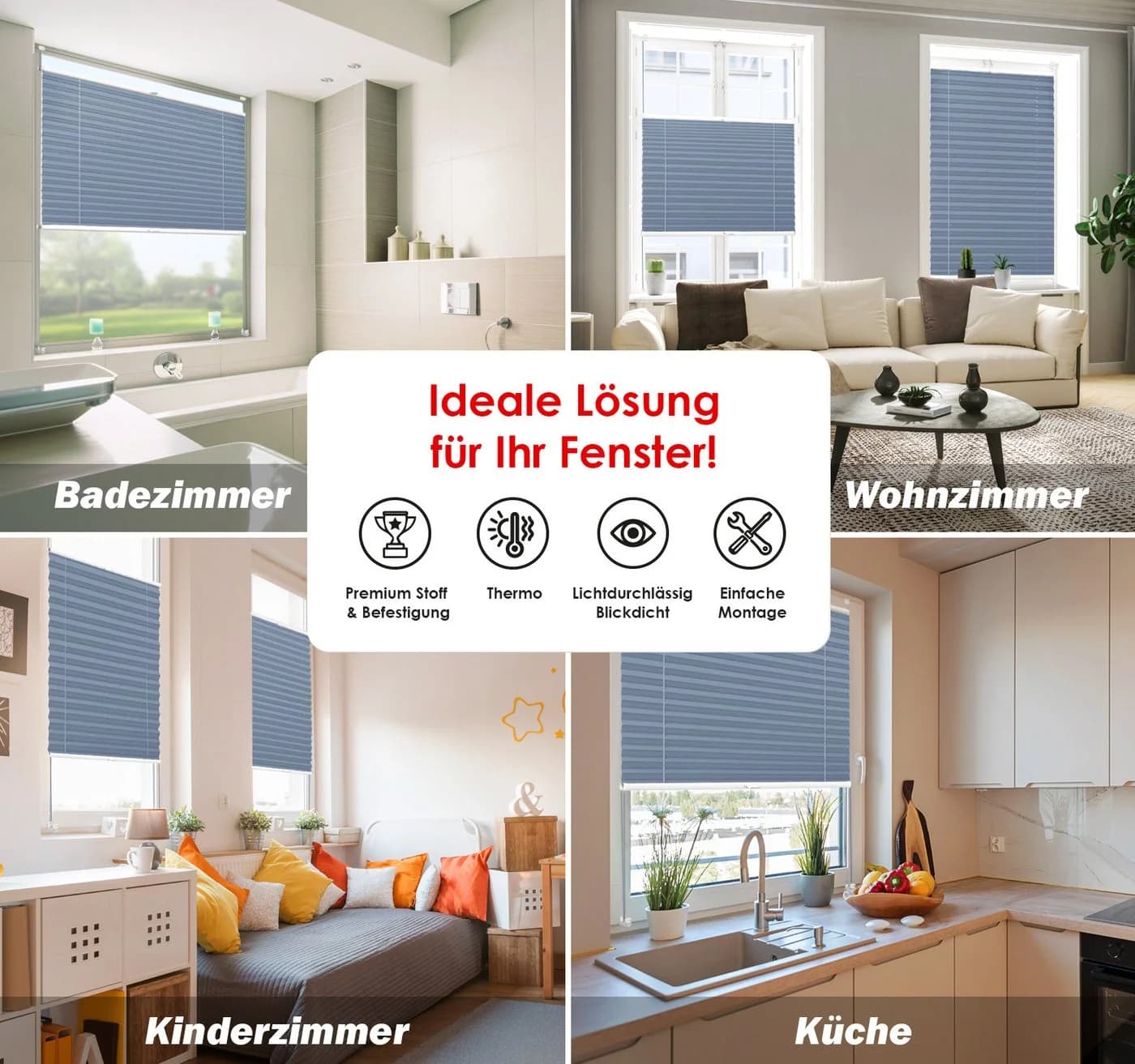 DomDeco Thermo-Plissee Blau Ohne Bohren Up-and-Down - Bild 3