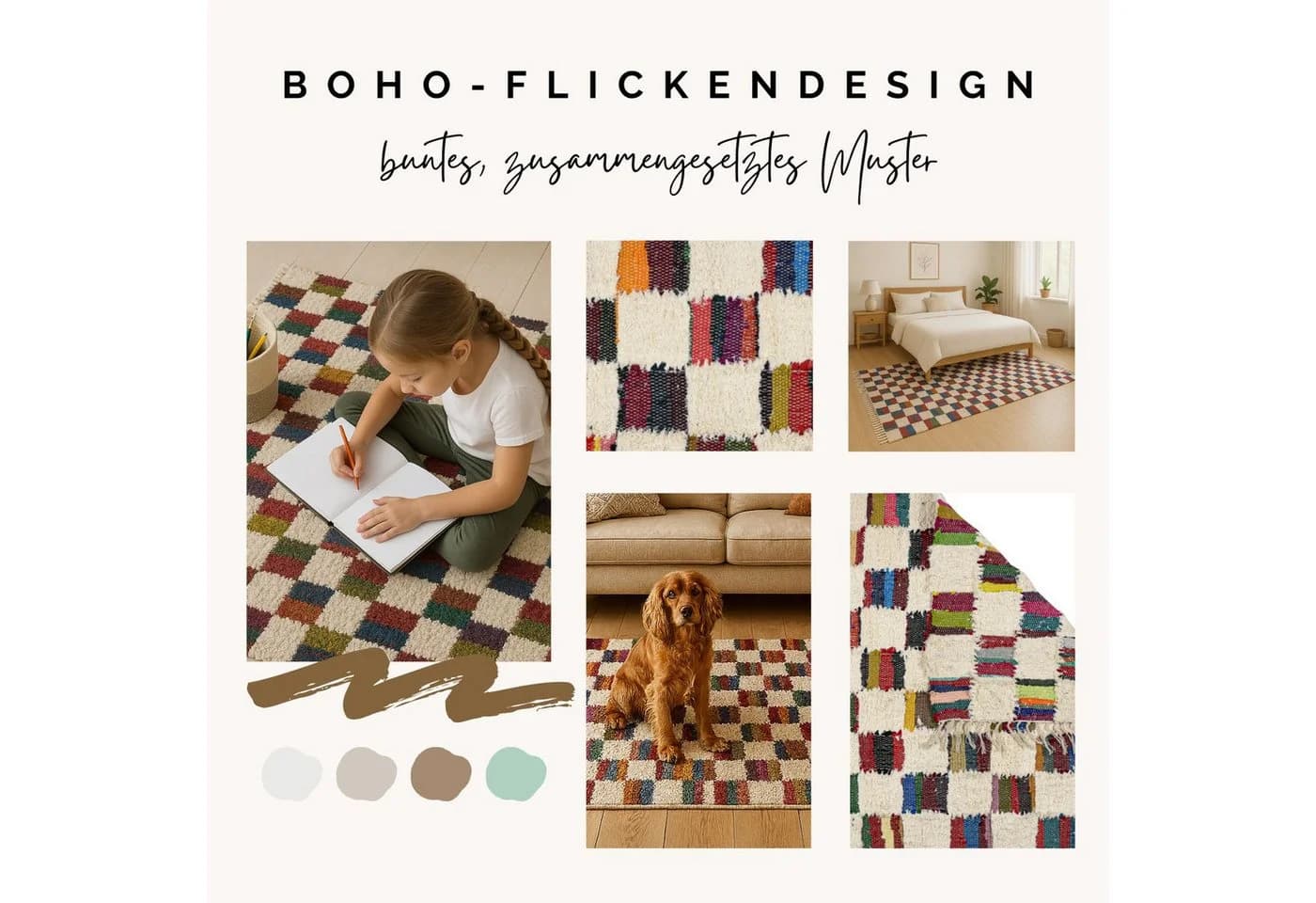 Marrakesch Orient & Mediterran Interior Handgewebter Boho Baumwollteppich Bunt - Bild 5