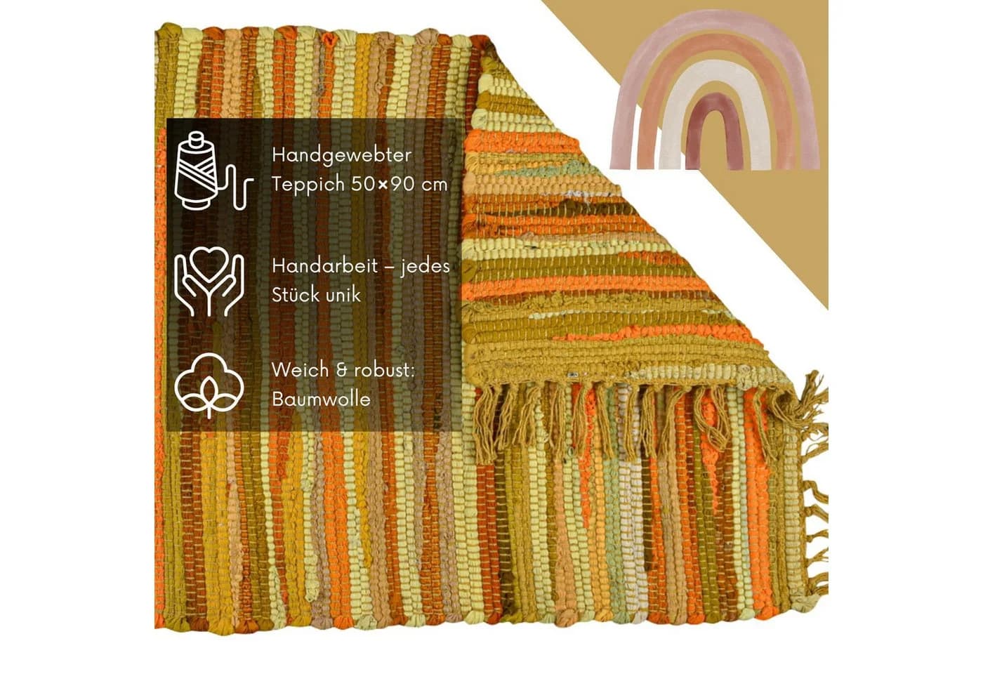 Marrakesch Orient & Mediterran Interior Badematte Callum Gelb Teppich 90x50cm Boho-Vorleger aus recycelter Baumwolle - Bild 5