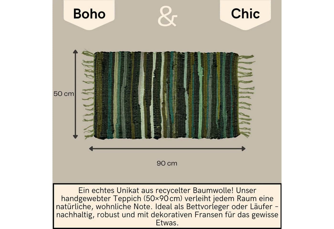 Marrakesch Orient & Mediterran Interior Badematte Callum Grün Boho-Vorleger aus recycelter Baumwolle - Bild 3