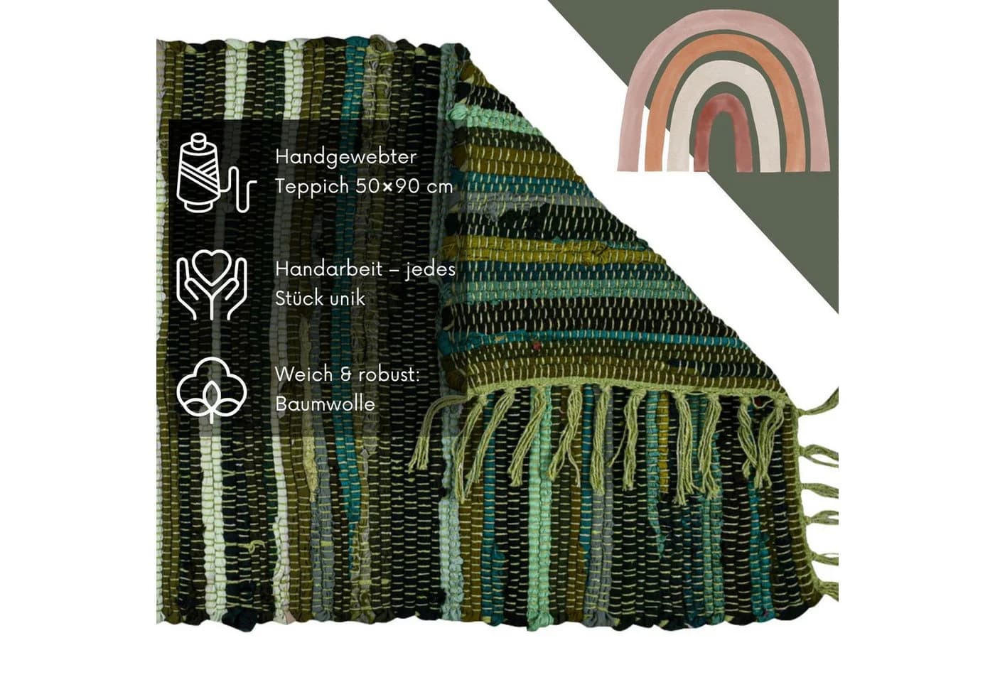 Marrakesch Orient & Mediterran Interior Badematte Callum Grün Boho-Vorleger aus recycelter Baumwolle - Bild 5