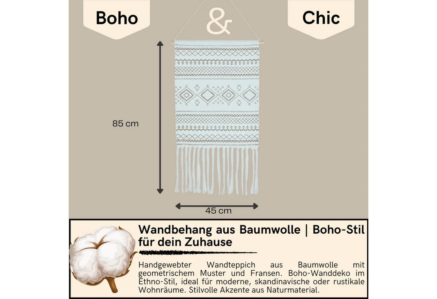 Marrakesch Orient & Mediterran Interior Wandbehang Calegora Boho Ethno Wanddeko Beige - Bild 3