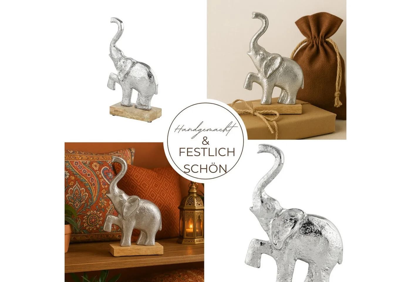 Marrakesch Orient & Mediterran Interior Dekofigur Elefant Silber Aluminium Handarbeit - Bild 5
