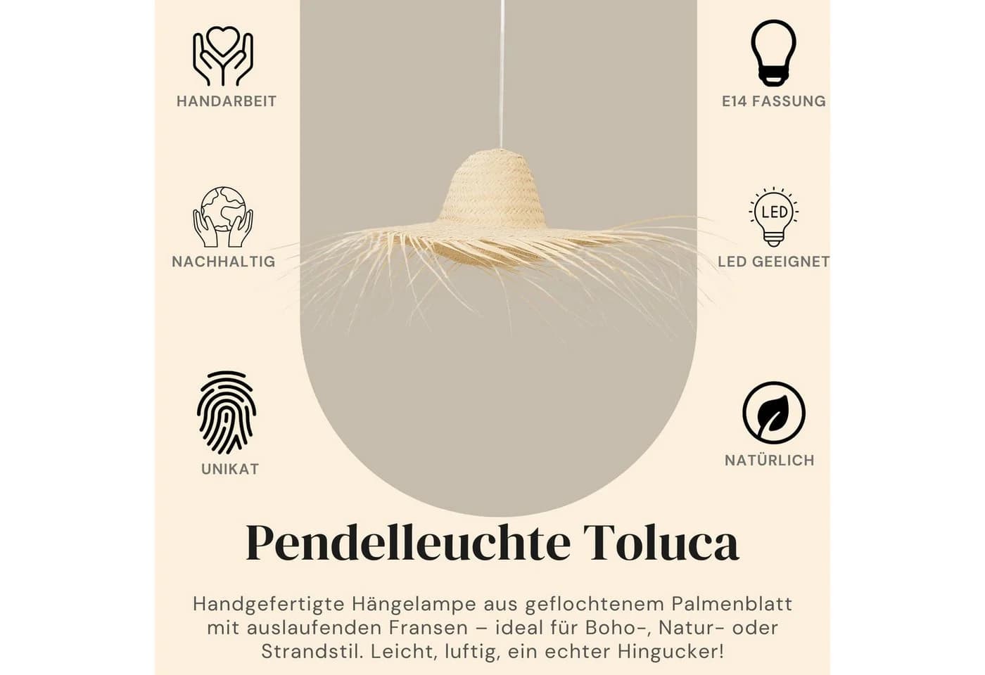 Marrakesch Orient & Mediterran Interior Pendelleuchte Toluca Palmenblatt Beige - Bild 4