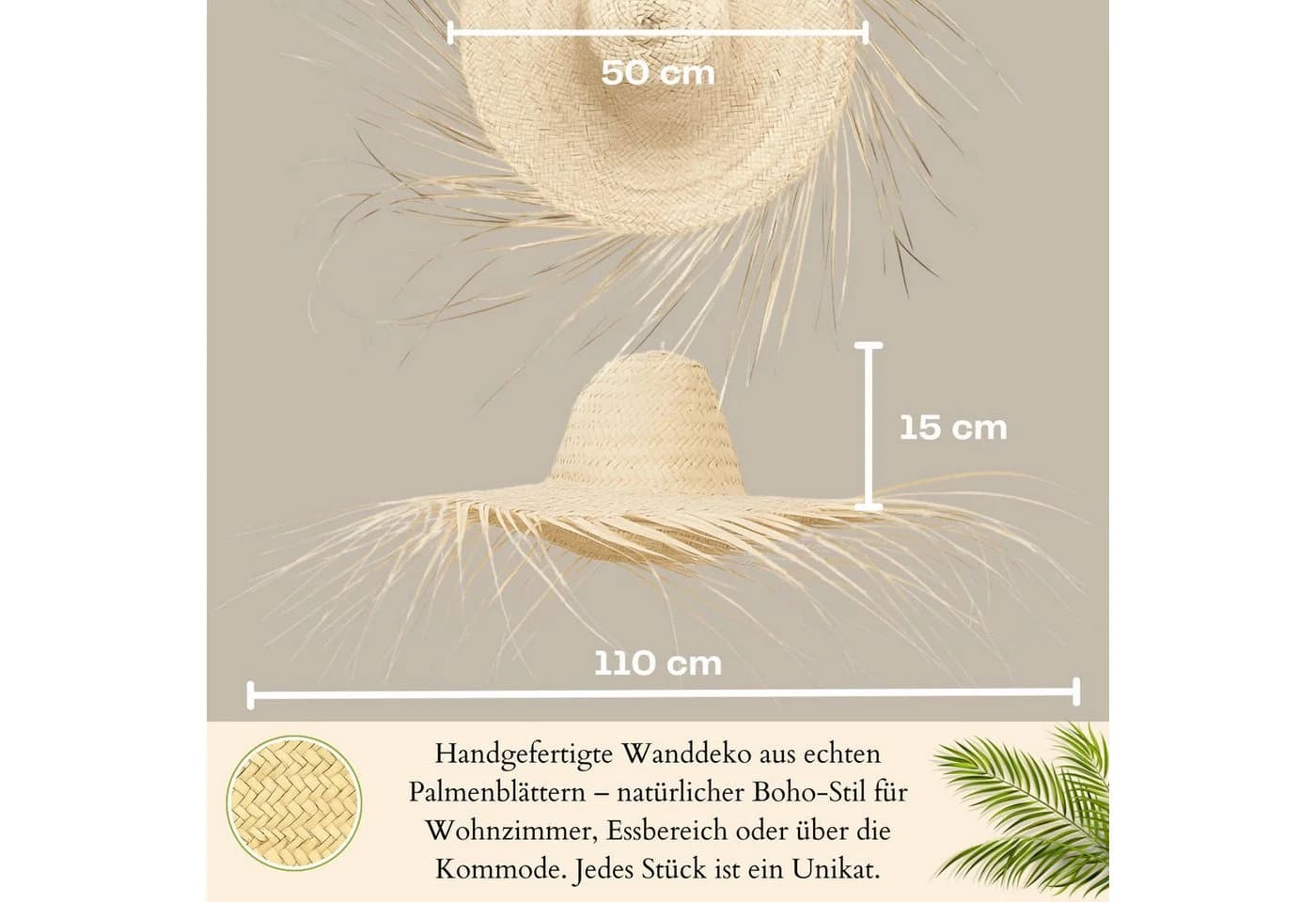 Marrakesch Orient & Mediterran Interior Wanddeko Tijuana Boho Palmenblatt Natur