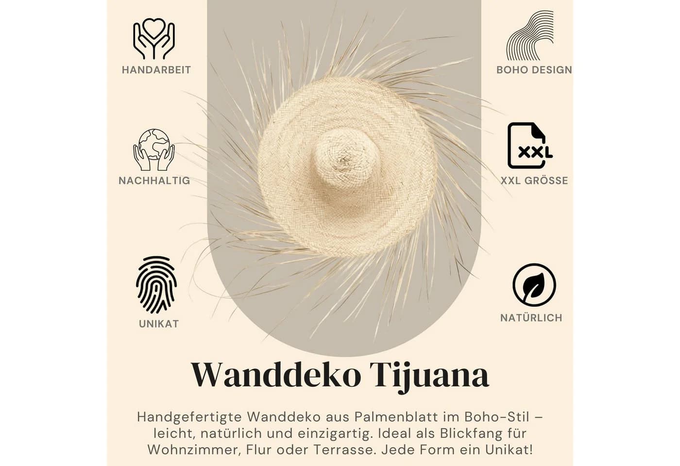Marrakesch Orient & Mediterran Interior Wanddeko Tijuana Boho Palmenblatt Natur - Bild 4