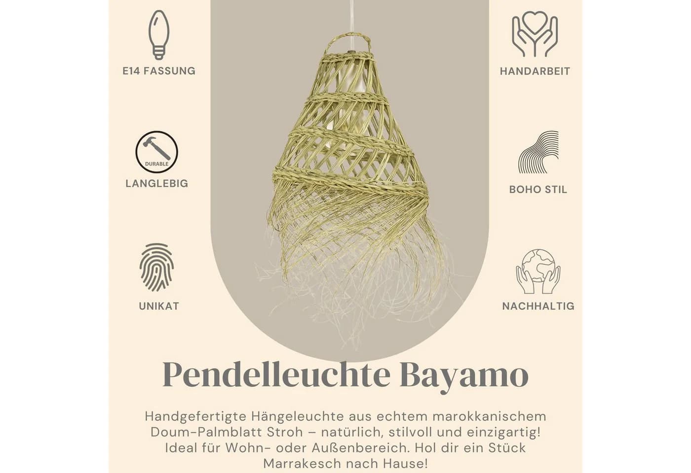 Marrakesch Orient & Mediterran Interior Pendelleuchte Bayamo Palmenblatt Boho - Bild 5